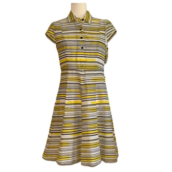 Nine West Dress Yellow Black White Striped Cap Sleeve Summer Dress Size 4 NEW - Picture 1 of 12